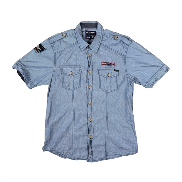 Jack+Jones Other - Jack & Jones Airborne Hitch Shirt Men's XL Royal Navy Military Patches Blue